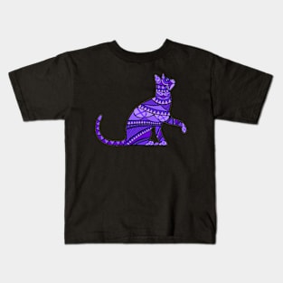 Purple Awareness Ribbon Cat Mandala Kids T-Shirt